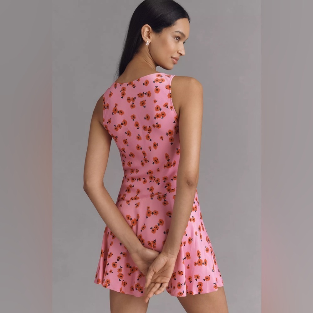 NEW! By Anthropologie Cowl-Neck Satin Mini Dress Pink Floral  🦉 - Picture 2 of 4